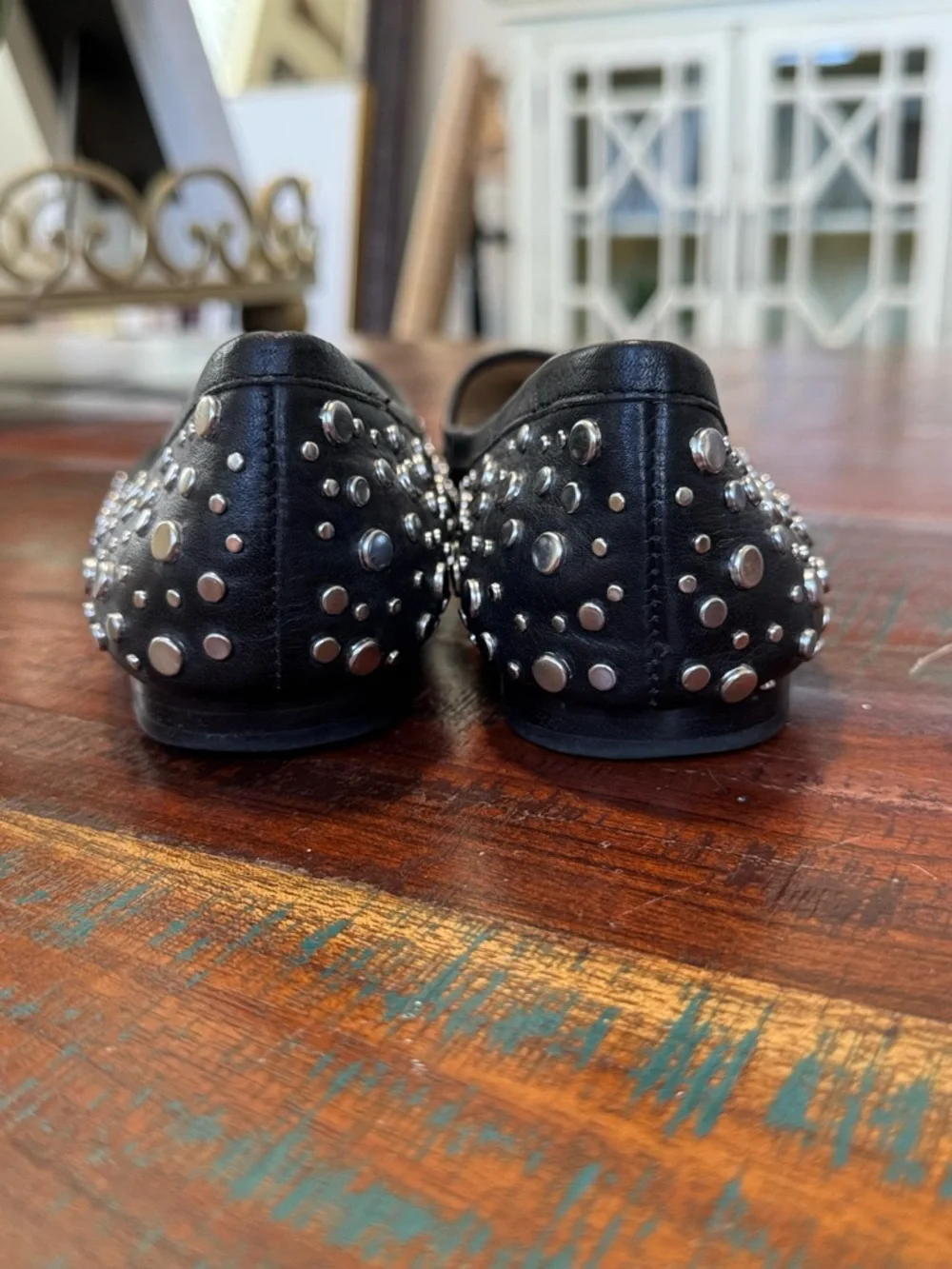 Diane Von Furstenberg Alina Silver Studded Pumps Pointed Toe Size 9 1/2
